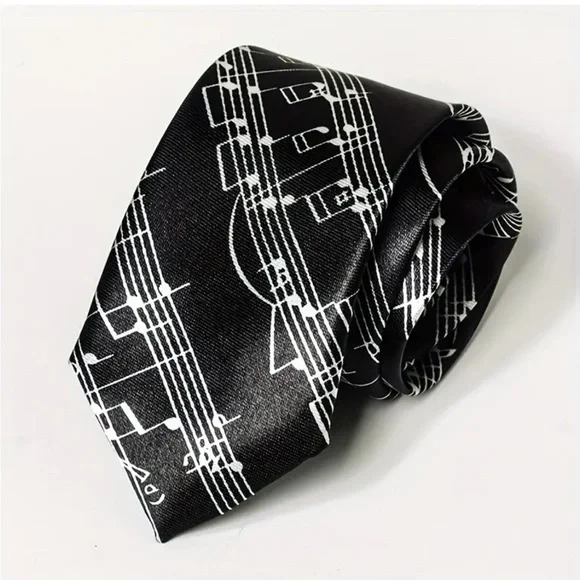 Musical Notes Tie (Black & White / Men or Women) - Picture 2 of 5